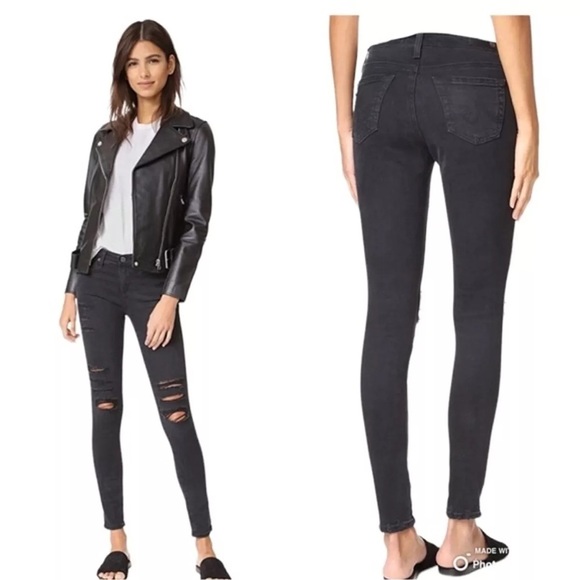 Ag Adriano Goldschmied Denim - AG Adriano Goldschmied Legging Ankle Denim Size 26 Black Wash Distressed. L1
